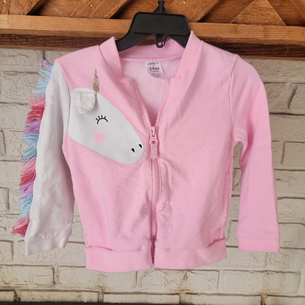 Carter's | Baby Girl Neon Unicorn Zip-Up French Terry Jacket 24m - Picture 5 of 5